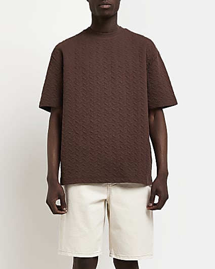 Brown oversized fit quilted t-shirt
