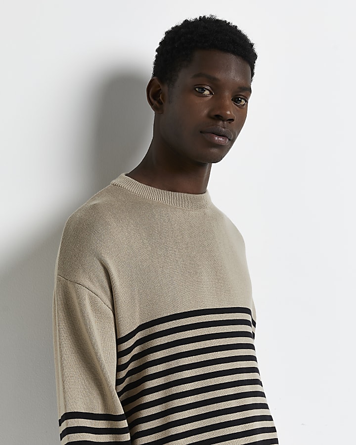 Brown oversized fit stripe jumper