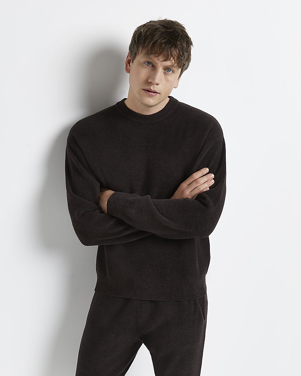 Brown oversized fit towelling jumper