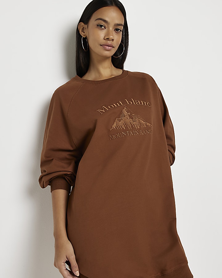 Brown oversized sweatshirt mini dress