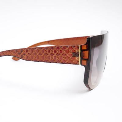 Brown oversized visor sunglasses River Island