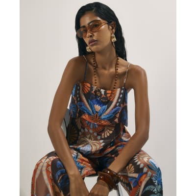 Palm Print Tiered Cami Top