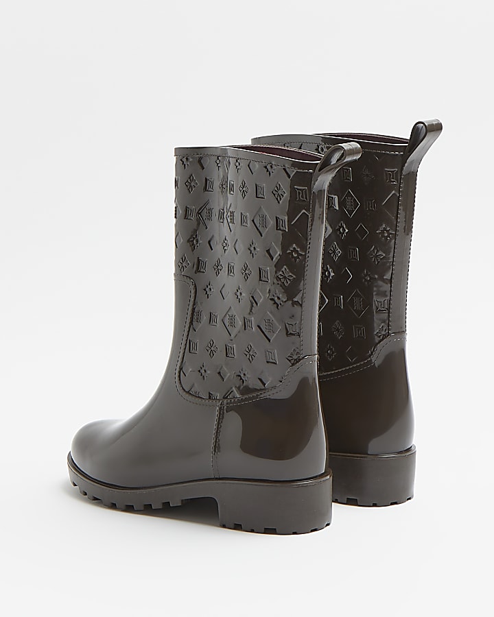 Brown patent RI embossed wellington boots