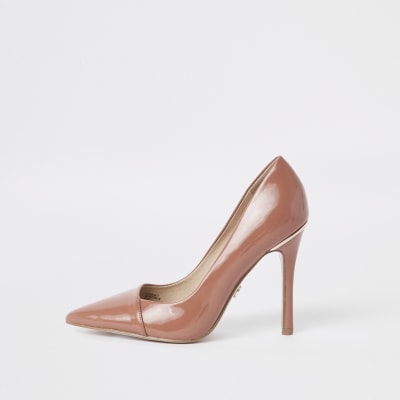 Brown patent wrap around court shoes