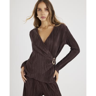 Brown Plisse Trim Top