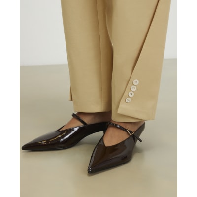 Brown Pointed Mule Court Heels