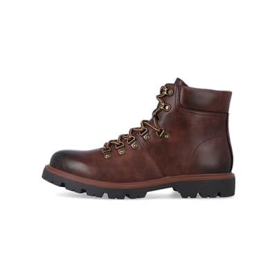 360 degree animation of product Brown polished hiker boots frame-3