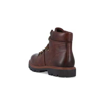 360 degree animation of product Brown polished hiker boots frame-7