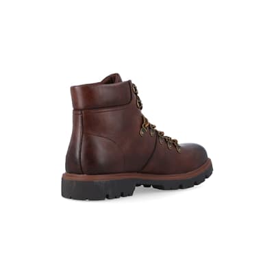 360 degree animation of product Brown polished hiker boots frame-12
