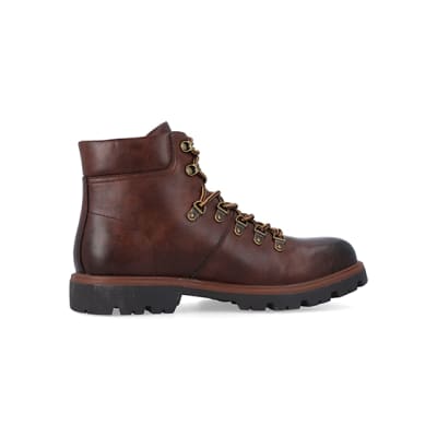 360 degree animation of product Brown polished hiker boots frame-14