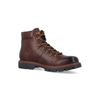 360 degree animation of product Brown polished hiker boots frame-17
