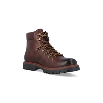 360 degree animation of product Brown polished hiker boots frame-18