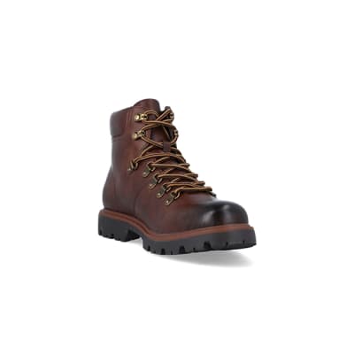 360 degree animation of product Brown polished hiker boots frame-19