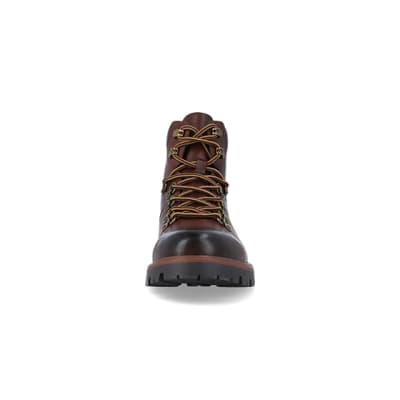 360 degree animation of product Brown polished hiker boots frame-21
