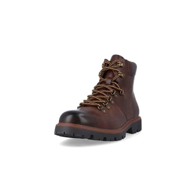 360 degree animation of product Brown polished hiker boots frame-23