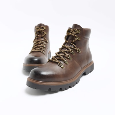 Brown polished hiker boots River Island