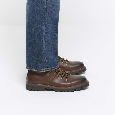 Brown polished hiker boots | River Island