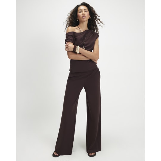 River Island Brown Ponte Wide Leg Trousers