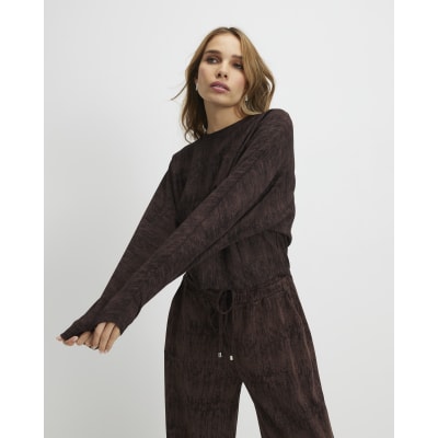 Brown Premium Crinkle Effect Batwing Top