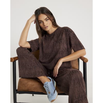 Brown Premium Crinkle Effect Boxy T-shirt