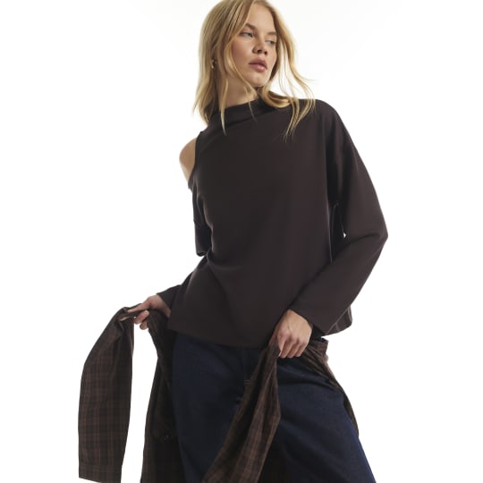 River Island Brown Premium Cut Out Shoulder Sweatshirt