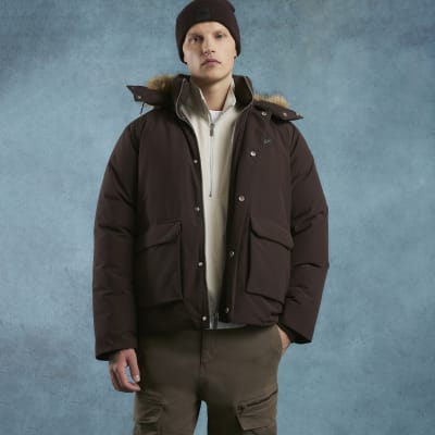 Brown Premium Faux Fur Trim Puffer Coat