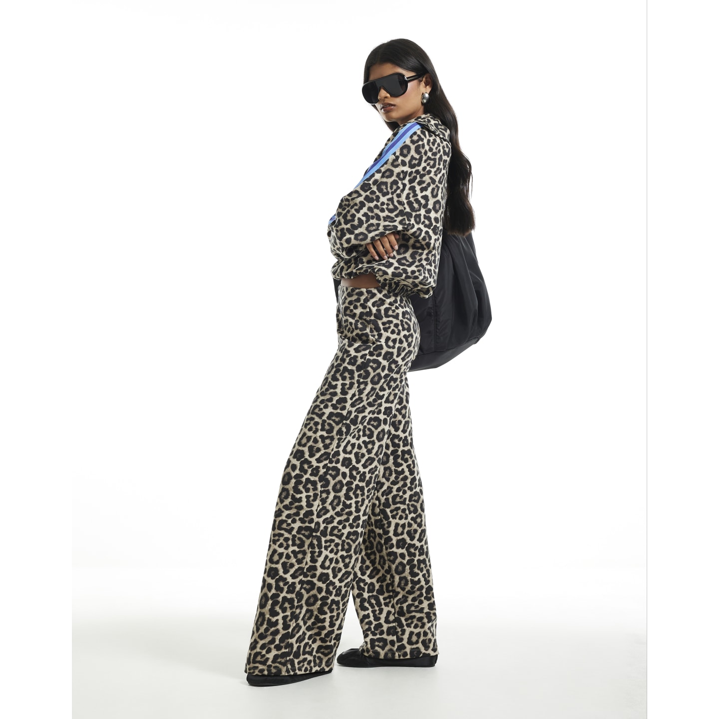 River Island Brown Premium Leopard Wide Leg Trousers — photo 1 of 1