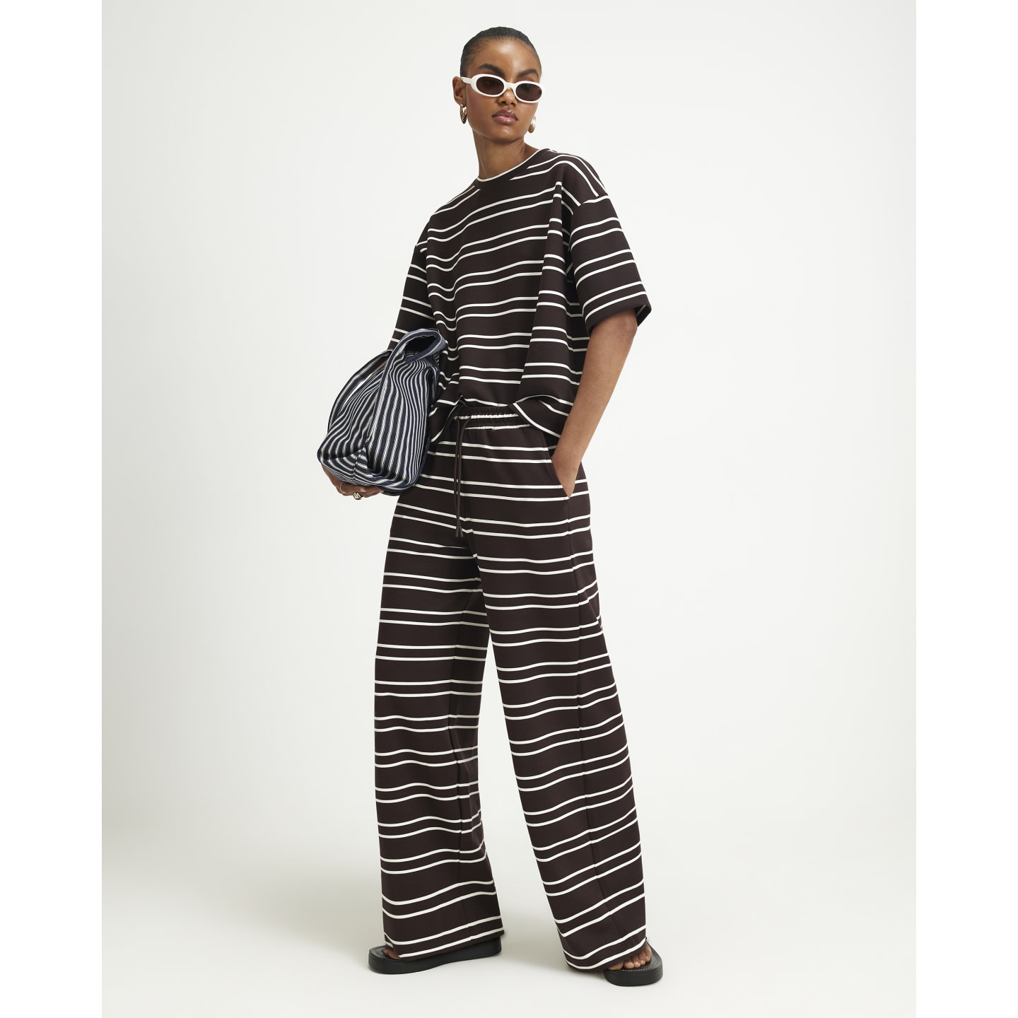 River Island Brown Premium Stripe Jogger Trousers — photo 1 of 6