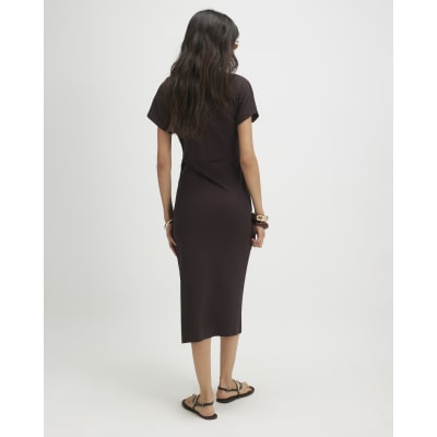 dark brown shirt dress Mikaila Asymmetric Shirt Dress / Dark Chocolate | MESHKI main image 0