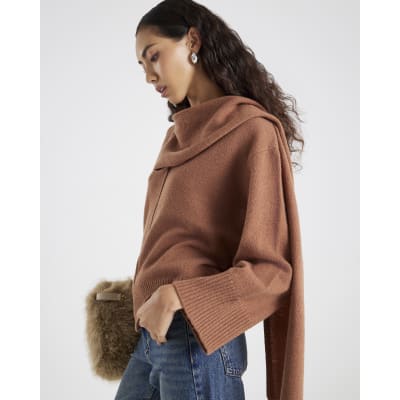 Brown Premium Wool Scarf Wrap Jumper