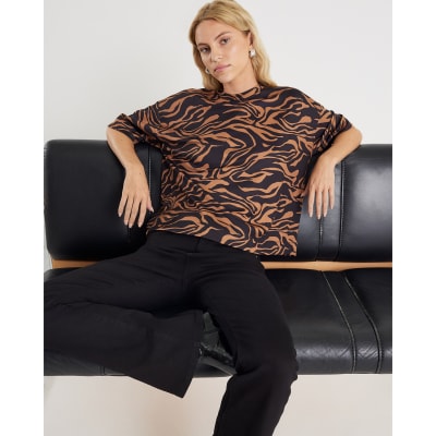 Brown Premium Zebra Print Boxy T-shirt