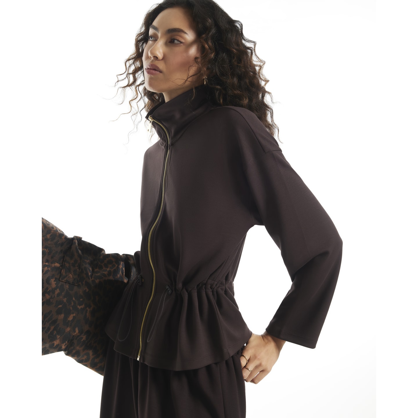 River Island Brown Premium Zip Through Peplum Track Jacket — photo 1 of 1