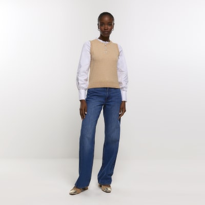 Brown puff sleeve hybrid top River Island