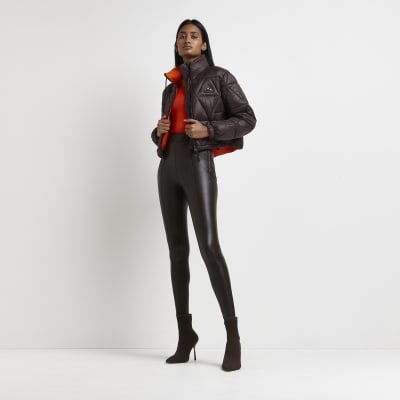 brown cropped puffer