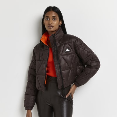 brown cropped puffer
