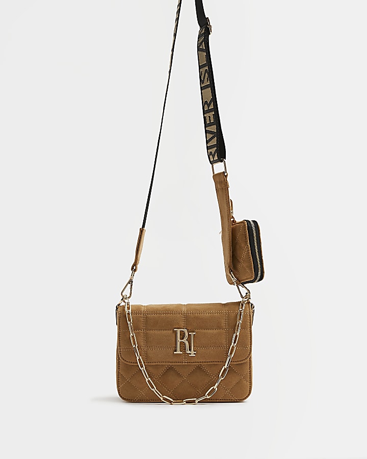 Brown quilted cross body bag