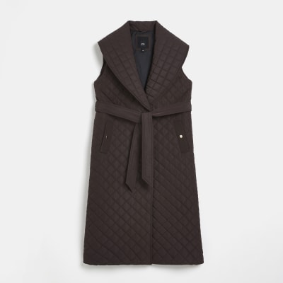 Brown quilted longline gilet