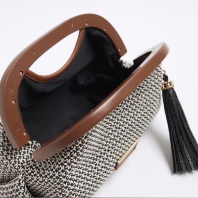 Brown raffia clutch bag River Island