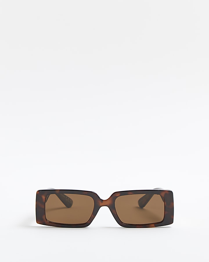 Brown rectangular frame sunglasses