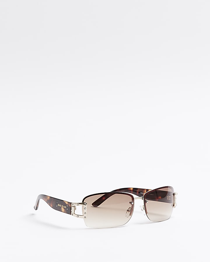 Brown rectangular rimless sunglasses