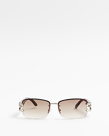 Brown rectangular rimless sunglasses
