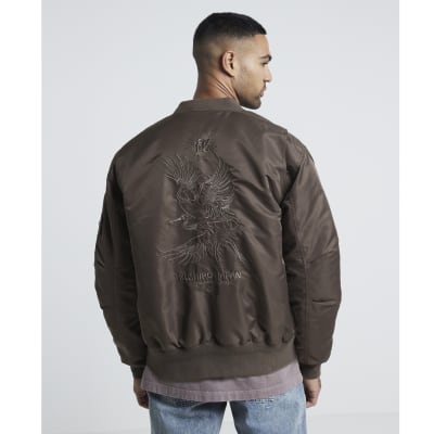 Brown regular embroidered MA1 bomber jacket River Island