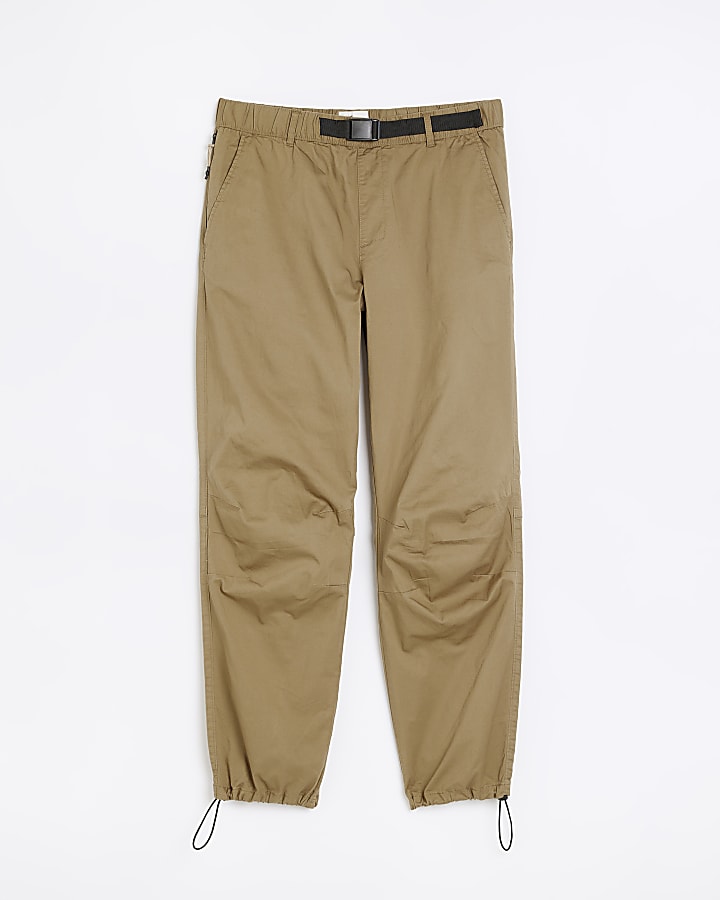 Brown regular fit belted cargo joggers