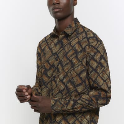 Brown regular fit brick texture shirt | River Island