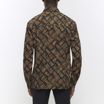 Brown regular fit brick texture shirt | River Island