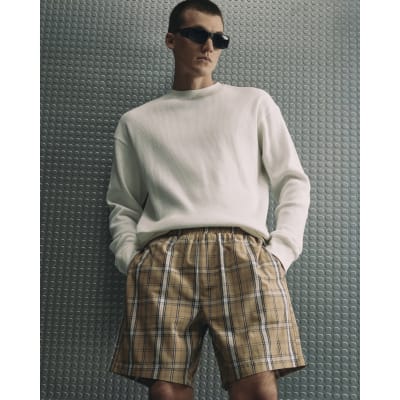Brown Regular Fit Check Shorts