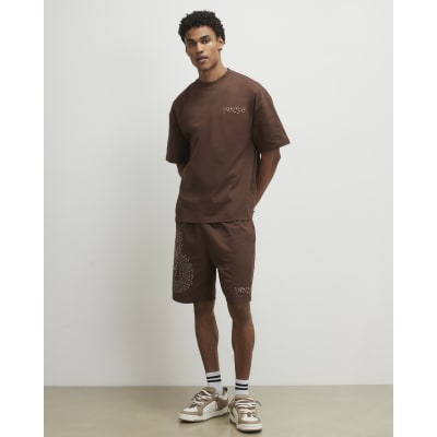 Brown Regular Fit Embroidered Dragon Shorts