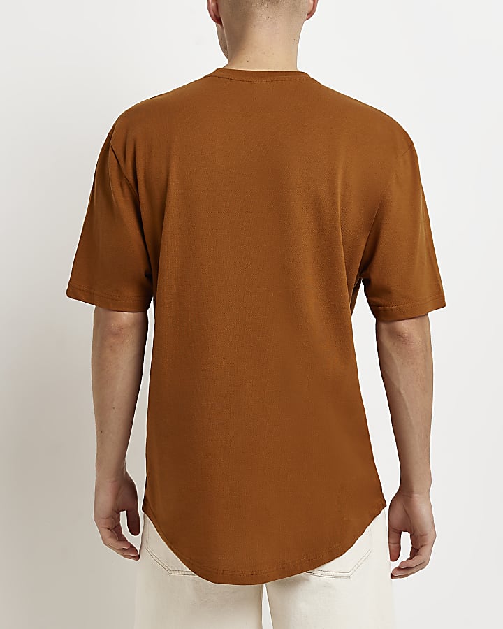 Brown regular fit embroidered pique t-shirt