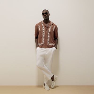 Brown Regular Fit Embroidered Shirt