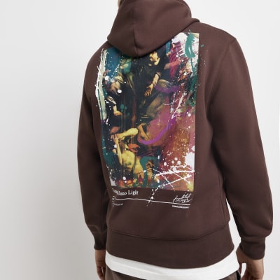 River Island Brown Zip Through Oversized Hoodie for Men